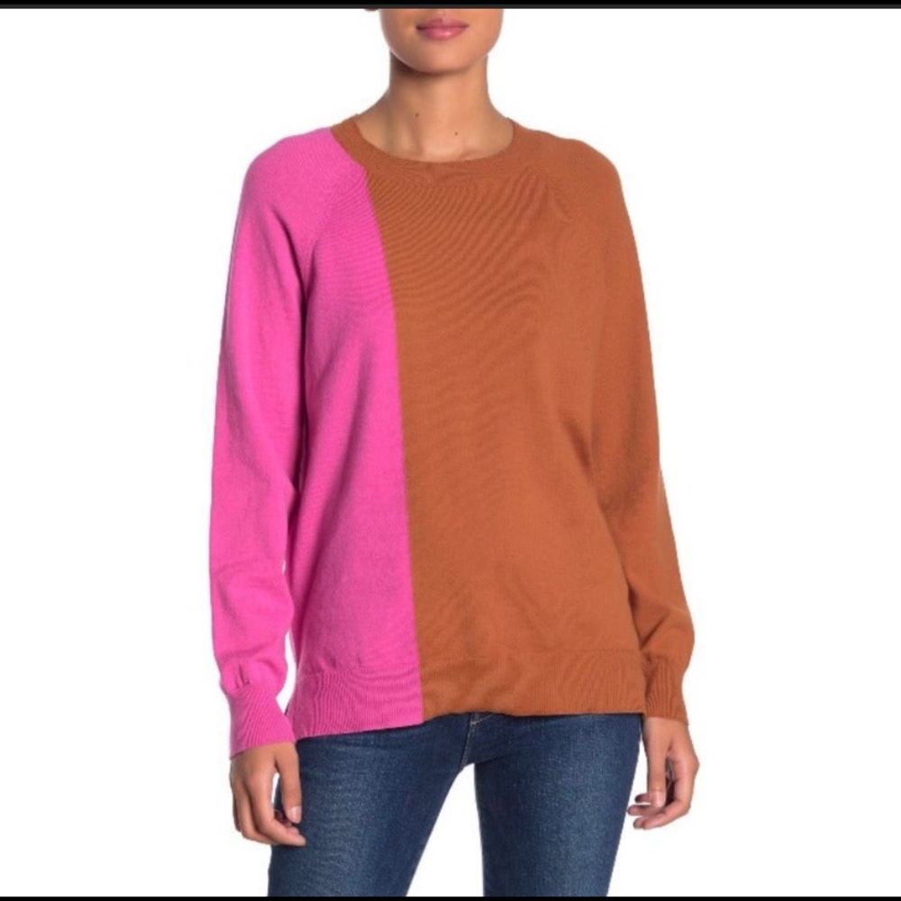 14th & Union Two-Tone Pink and Brown Crewneck Sweater